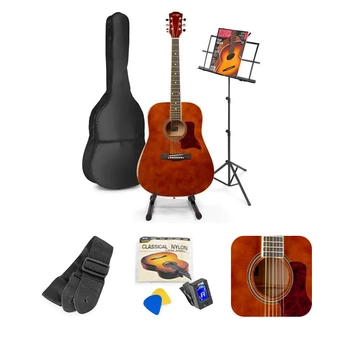 Zestaw: Gitara akustyczna Solojam Western ciemny naturalny Max, akcesoria, statyw i pulpit na nuty