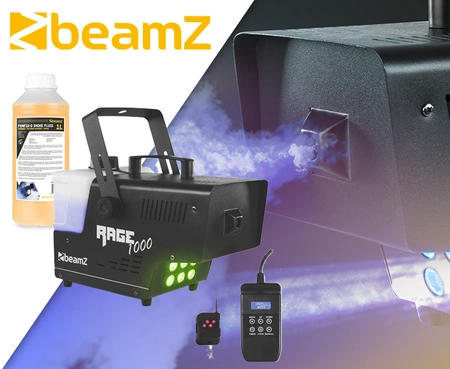 Zestaw: Wytwornica dymu LED 1000W Rage1000LED+ płyn do dymu 1L BeamZ