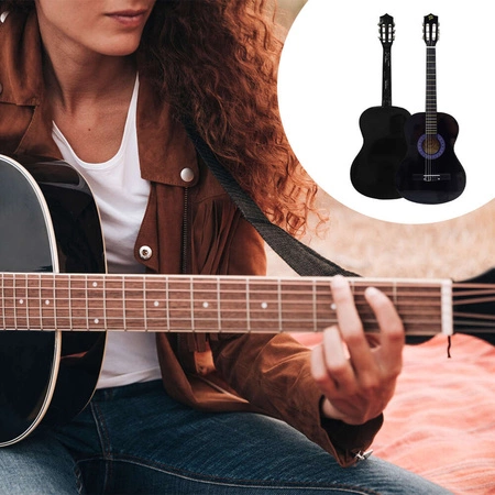 Zestaw: Gitara klasyczna 4/4 38" kolor czarny Golden Guitar+ akcesoria+ 2x statyw+ podnóżek gitarowy