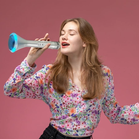 Mikrofon z głośnikiem do karaoke Party KAMIC kolor srebrny