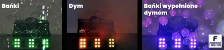 Zestaw: Wytwornica baniek i dymu z efektem LED Octopus 1500BL DMX pilot Firefog + płyn do dymu i baniek 2x 1L