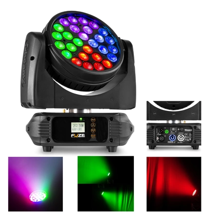 Zestaw: 4x Głowa ruchoma Fuze2812 RGBWA-UV zoom DMX Beamz + case