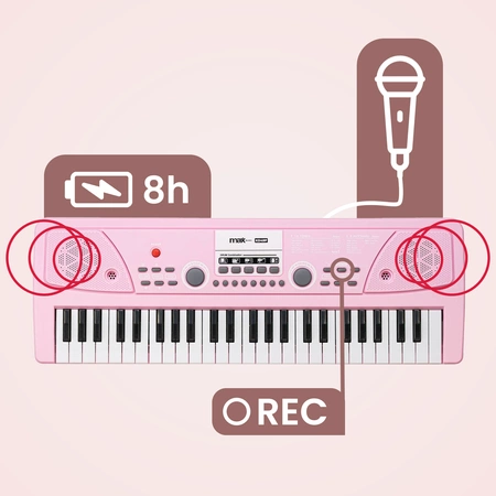 Keyboard dla dziewczynki 49 klawiszy akumulator/ mikrofon KD49P Max różowy