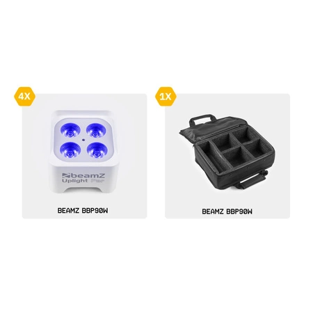 Zestaw: 4x Oświetlacz bateryjny BBP90W Par 4x 4W RGB-UV LED Beamz+ dedykowane case