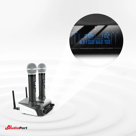Zestaw mikrofonów bezprzewodowych doręcznych UHF+ stacja ładująca Audioport MCD-U2