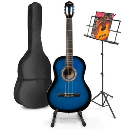 Zestaw: Gitara klasyczna 39'' SoloArt Max kolor niebieskie +statyw gitarowy +stojak na nuty +akcesoria