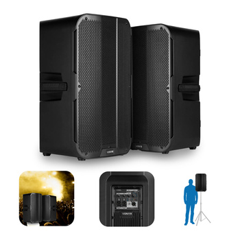 Zestaw kolumn aktywnych Vonyx VD715A z Bluetooth i bezprzewodowym parowaniem stereo - Bi-amp - 15 cali - 1800W