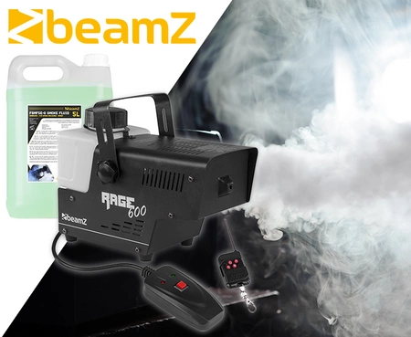 Zestaw: Wytwornica dymu 600W Rage600+ płyn do dymu 5L BeamZ