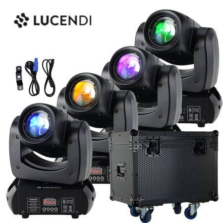 Zestaw: 4x Głowa ruchoma BEAM100 Lucendi + Case