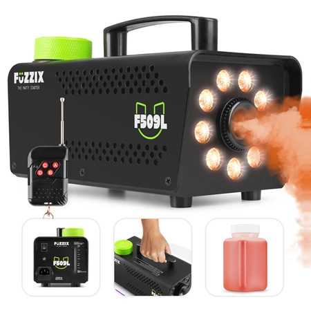 Zestaw: Wytwornica dymu LED 500W F509L Fuzzix+ płyn do dymu 250ml gratis+ płyn do dymu 5l