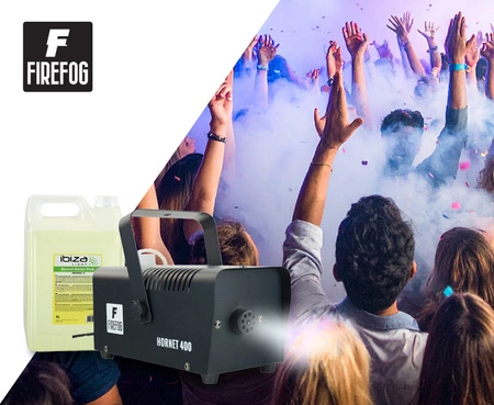 Zestaw: Wytwornica dymu 400W Hornet400 pilot przewodowy/ Firefog + płyn 5l