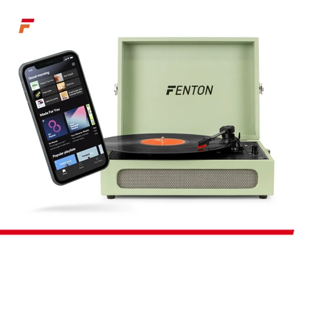 Gramofon w walizce RP118C Fenton wejście/wyjście BT zielony