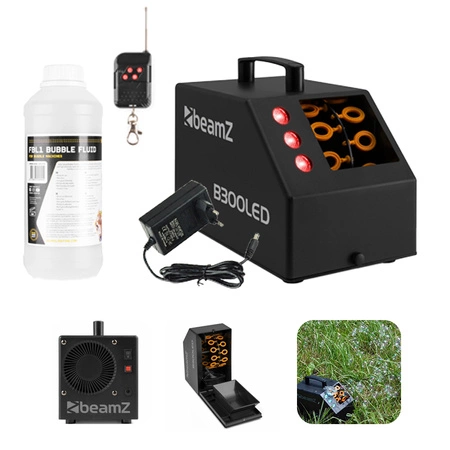 Zestaw: Wytwornica baniek z efektem LED RGB B300LED pilot Beamz+ płyn do baniek 1l