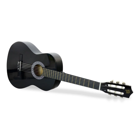 Zestaw: Gitara klasyczna 39" 4/4 czarna+ akcesoria+ 2x statyw+ podnóżek gitarowy Golden Guitar
