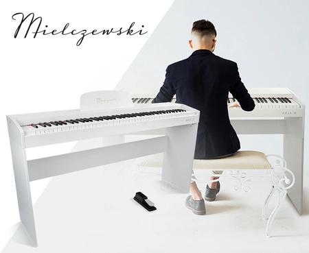 Pianino cyfrowe 88 dynamicznych klawiszy ze statywem ARIA II białe Mielczewski
