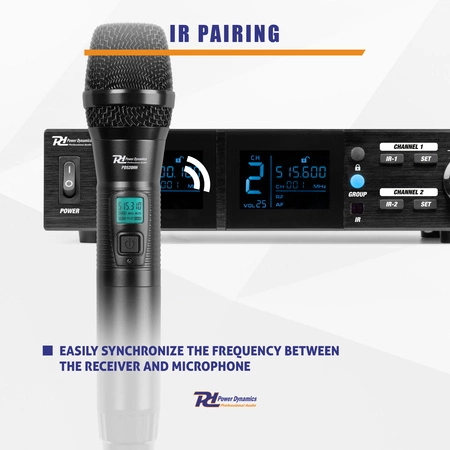 Zestaw mikrofonów bezprzewodowych UHF 2x doreczny + stacja Power Dynamics