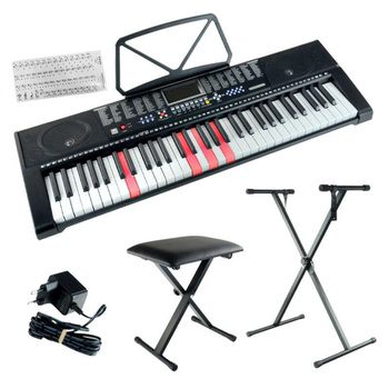 Zestaw: Keyboard 61 podświetlanych klawiszy+ statyw+ stołek+ naklejki na klawisze