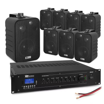 Zestaw czarnych głośników do muzyki w tle 8 x 4" BV40B 100V z wzmacniaczem