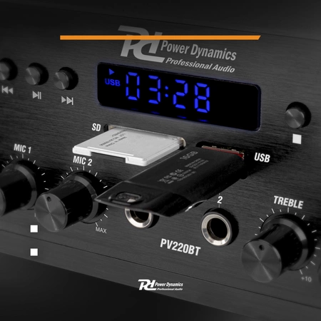 Wzmacniacz audio PV220BT 2 strefowy 100W USB SD BT FM LED pilot Power Dynamics