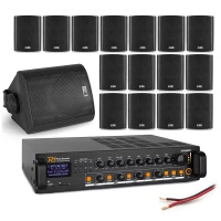 Zestaw czarnych głośników naściennych 16 x 4" BC40V z wzmacniaczem 4 strefowym