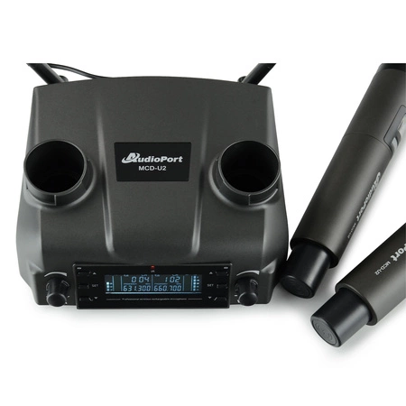 Zestaw mikrofonów bezprzewodowych doręcznych UHF+ stacja ładująca Audioport MCD-U2