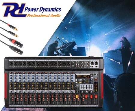 Mikser sceniczny 16-kanałowy DSP MP3 PDM-T1604 Power Dynamics+ kabel 2x XLR 2x RCA 3.0m