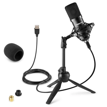 Mikrofon studyjny pojemnościowy CM300B USB Plug & play czarny Vonyx