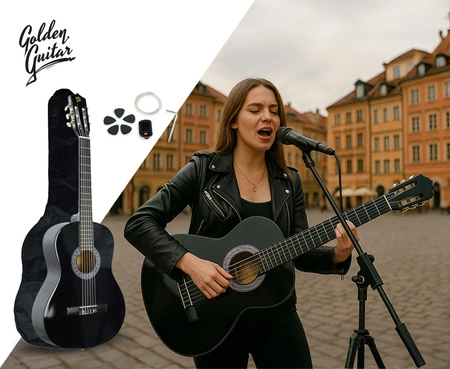 Gitara klasyczna 39" 4/4 czarna+ akcesoria GK39CZ Golden Guitar