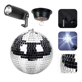 Zestaw: Kula lustrzana 20cm+ napęd sieciowy+ reflektor pinspot LED 6W BeamZ