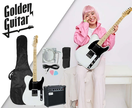 Gitara elektryczna - kompletny zestaw -Golden Guitar TEEG-30 Biała Telecaster