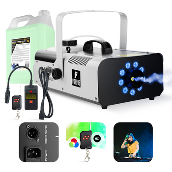 Zestaw: Wytwornica dymu z LED RGB 1500W Eagle 1500LED dwa piloty/ Firefog + płyn 5L