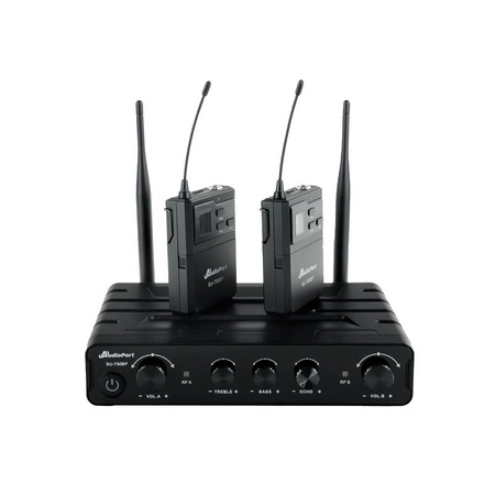 Zestaw mikrofonów bezprzewodowych UHF 2x nagłowny bodypack krawatowy Audioport SU-750BP