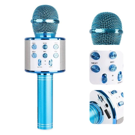 Mikrofon karaoke z głośnikami BT MP3 MAX KM01 niebieski