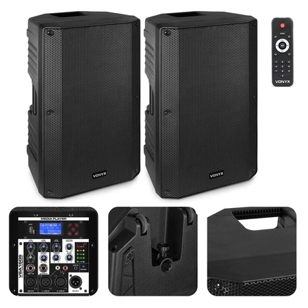 Zestaw nagłośnieniowy aktywny 2x kolumna 15" 1000W+ statywy+ okablowanie