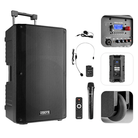 Kolumna mobilna 1000W VSA700-BP 15" Combi mikrofony i pilot Vonyx