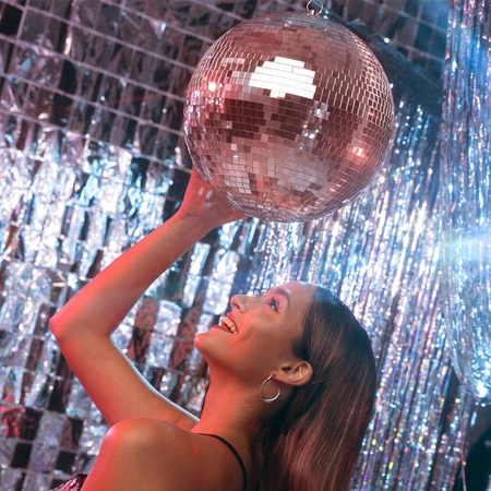 Zestaw: Kula lustrzana 20cm różowo-złota+ napęd bateryjny+ pinspot LED