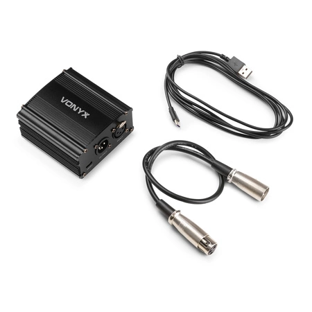 Zasilacz phantom Vonyx VDX10 48 V - USB-C - zbalansowane wejście i wyjście XLR - czarny
