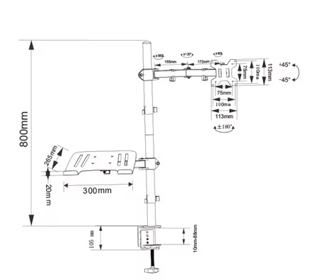 Pojedyncze ramię do monitora 13"-32" z podstawką na laptop CMA10L Audizio