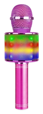 Mikrofon karaoke z głośnikami BT MP3 efekt LED różowy
