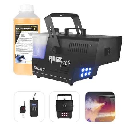 Zestaw: Wytwornica dymu LED 1800W Rage1800LED+ płyn do dymu 1L BeamZ