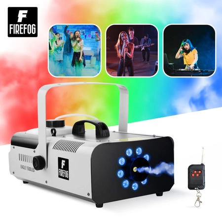 Zestaw: Wytwornica dymu z LED RGB 1500W Eagle 1500LED dwa piloty/ Firefog + płyn 1L