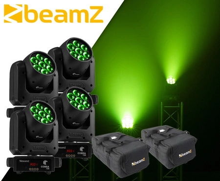 Zestaw: 4x Głowa ruchoma Cobra 720 Wash 7x 20W z zoomem Beamz+ 2x case