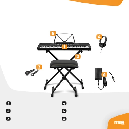 Zestaw: Keyboard 61-klawiszy bateria statyw słuchawki KB15SET Max