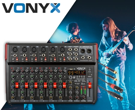 Mikser muzyczny 10-kanałowy REC BT DSP USB Vonyx+ kabel 2x XLR żeński-2x RCA męski 3.0m