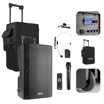 Zestaw: kolumna mobilna 1000W VSA700-BP 15" Combi Vonyx mikrofony i pilot + pokrowiec