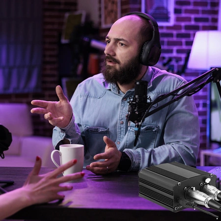 Zasilacz phantom Vonyx VDX10 48 V - USB-C - zbalansowane wejście i wyjście XLR - czarny