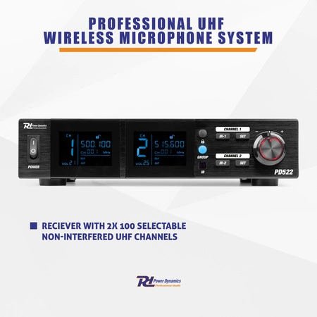 Zestaw mikrofonów bezprzewodowych UHF 2x doreczny + stacja Power Dynamics