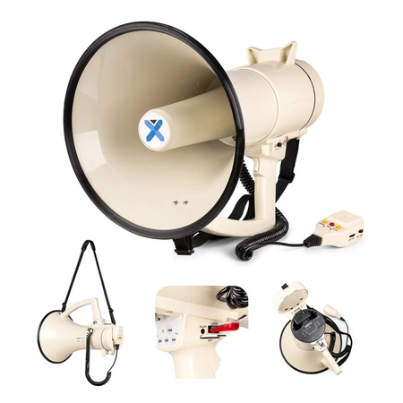 Vonyx MEG120 – Kompletny zestaw megafonu z torbą transportową i 2 akumulatorami litowo-jonowymi – beżowy megafon – 120W