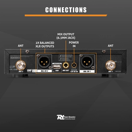 Zestaw bezprzewodowy mikrofonów UHF 2x bodypack nagłowny stacja Power Dynamics