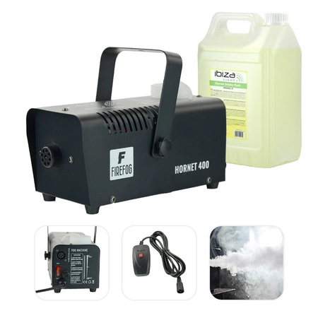 Zestaw: Wytwornica dymu 400W Hornet400 pilot przewodowy/ Firefog + płyn 5l